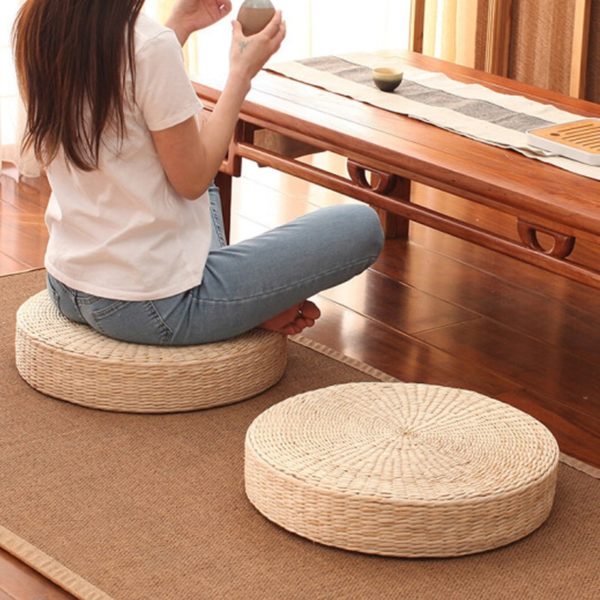 New-Rustic-Floor-Cushion-Natural-Straw-Round-Pouf-Tatami-Cushion-Weave-Handmade-Pillow-Floor-Style-Cushion